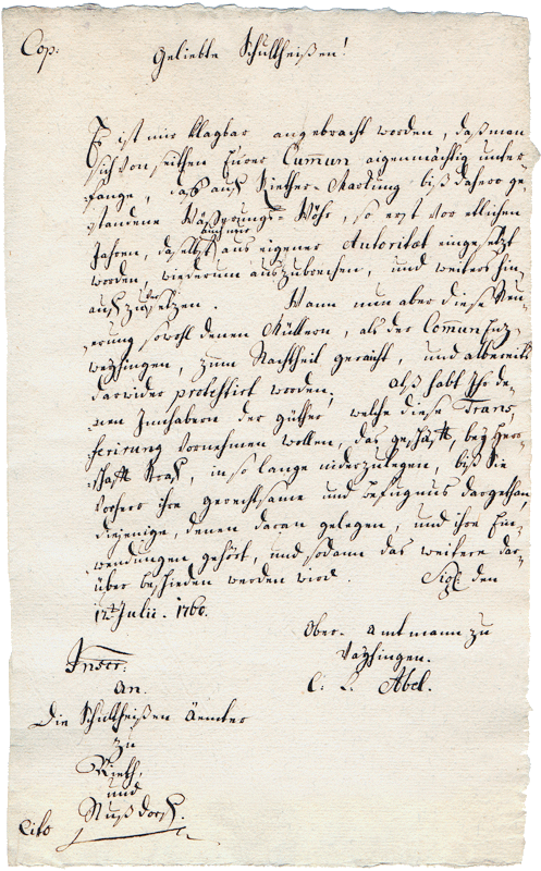 Urkunde vom 12.7.1760