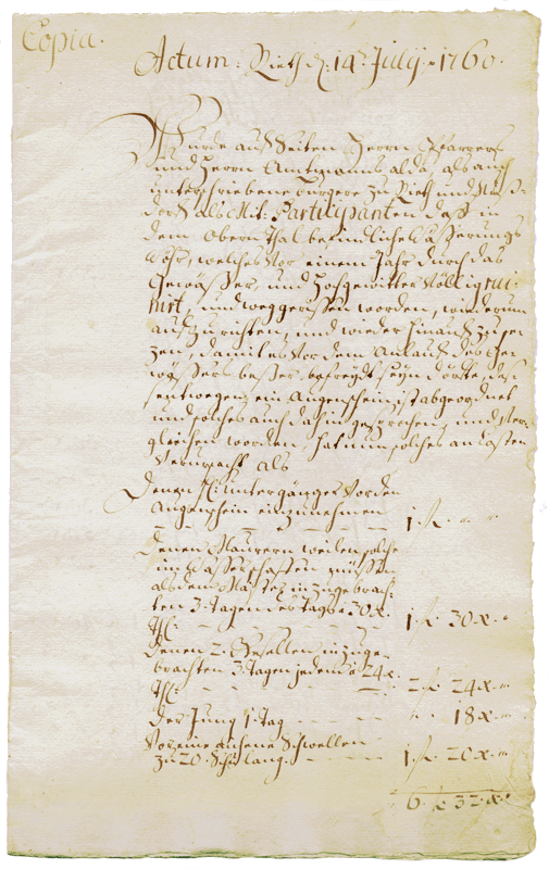 Urkunde vom 14.7.1760 Seite 1